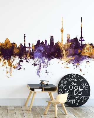 Stuttgart Germany Skyline Purple & Gold Wallpaper