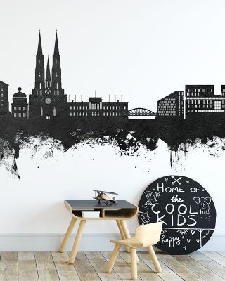 Uppsala Skyline Black & White Wallpaper