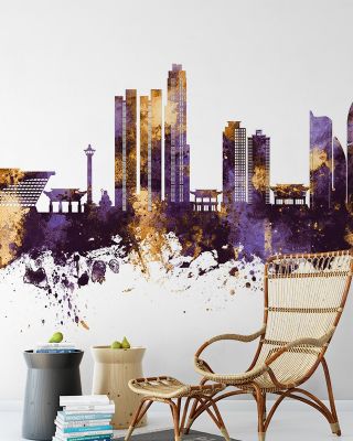 Busan South Korea Skyline Purple & Gold Wallpaper