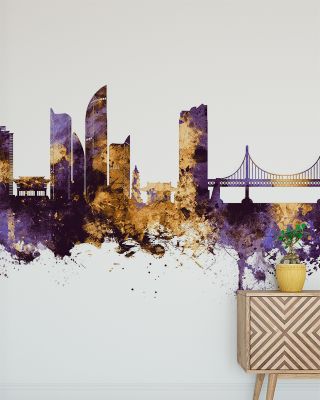 Busan South Korea Skyline Purple & Gold Wallpaper
