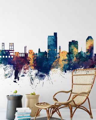 Winston-Salem NC Skyline Blue & Bronze Wallpaper