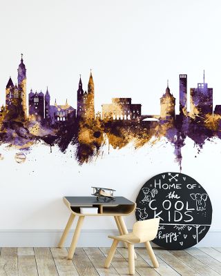 Braunschweig Germany Skyline Purple & Gold Wallpaper