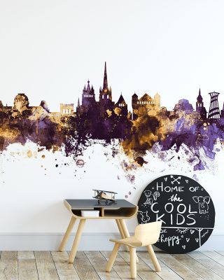 Lausanne Switzerland Skyline Purple & Gold Wallpaper Mural