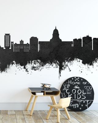 Madison Wisconsin Skyline Black & White Wallpaper Mural