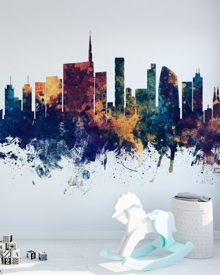 Milan Italy Skyline Blue & Bronze Wallpaper