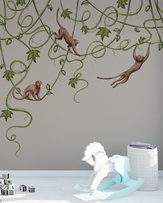 Monkey Jump, Greige Wallpaper