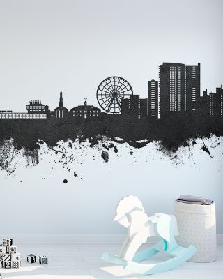 Myrtle Beach South Carolina Skyline Black & White Wallpaper Mural