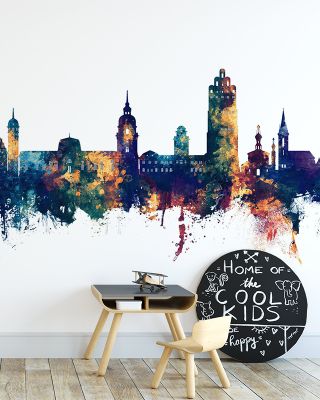Darmstadt Skyline Blue & Bronze Wallpaper