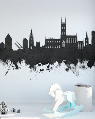 Gloucester England Skyline Black & White Wallpaper