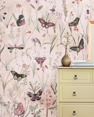 Herbals and Butterflies Beige Wallpaper