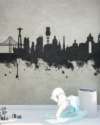 Lisbon Portugal Skyline Concrete Wallpaper