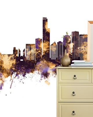 Edmonton Canada Skyline Purple & Gold Wallpaper
