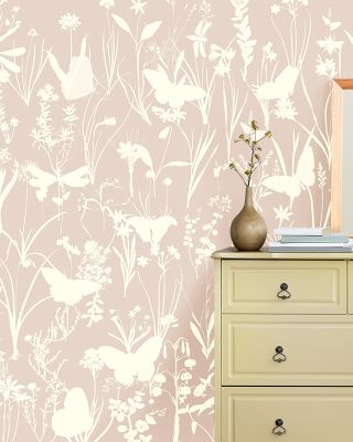 Herbals and Butterflies Double Silhouette Beige No Stain Wallpaper