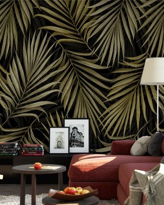 Bright Palms Pattern, Yellow Tropical Wallpaper