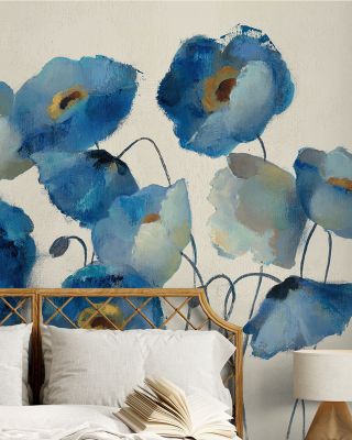Aquamarine Floral on Cream Wallpaper