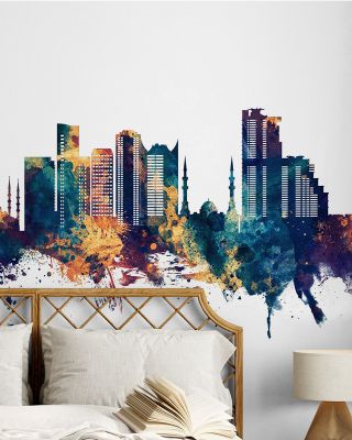 Fujairah Skyline Blue & Bronze Wallpaper