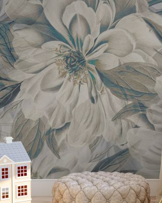 Peony Study - Cream and Teal