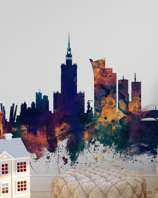 Warsaw Poland Skyline Blue & Bronze