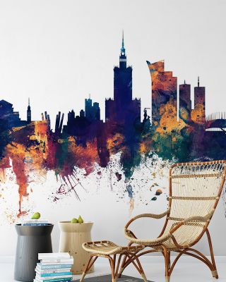 Warsaw Poland Skyline Blue & Bronze