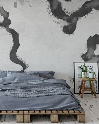 Abstract River Marks, Grey Artistic Wallpaper