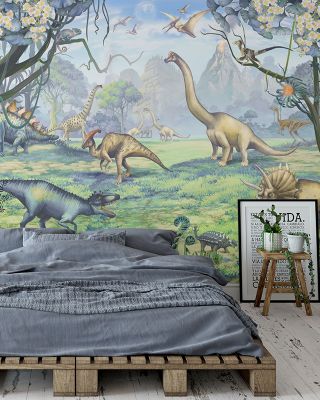 Ancient Dinos, Green Kids' Wallpaper