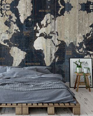 Old World Map Blue Vintage Wallpaper