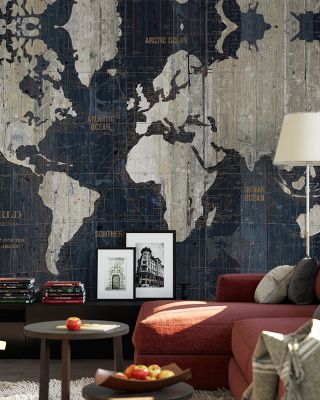 Old World Map Blue Vintage Wallpaper