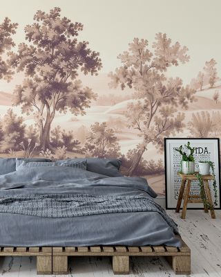 Pastoral Toile, Maple Beige Scenic Wallpaper