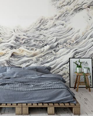 Romantic Waves Gray Yellow Artistic Wallpaper