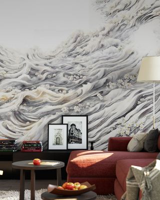 Romantic Waves Gray Yellow Artistic Wallpaper