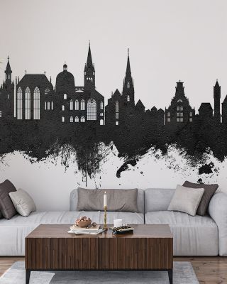 Aachen Germany Skyline Black & White