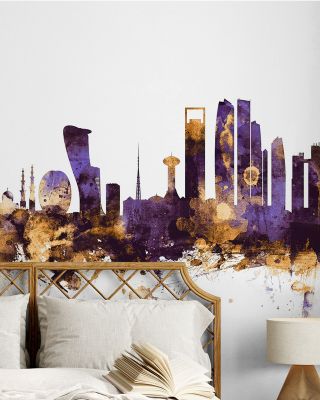Abu Dhabi Skyline Purple & Gold