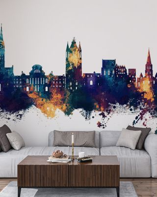 Angers France Skyline Blue & Bronze Wallpaper