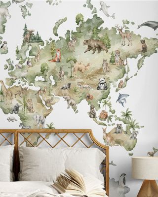 Animals From Around the World Map Wallpaper