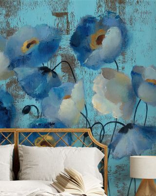 Aquamarine Floral on Blue Wallpaper