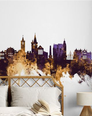 At Andrews Scotland Skyline Purple & Gold Wallpaper