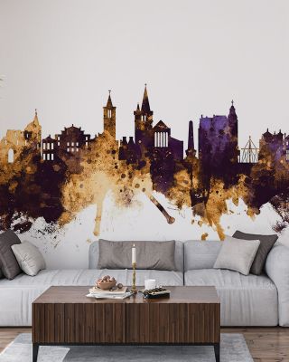At Andrews Scotland Skyline Purple & Gold Wallpaper