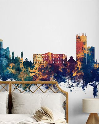 Athens Greece Skyline Blue & Bronze Wallpaper