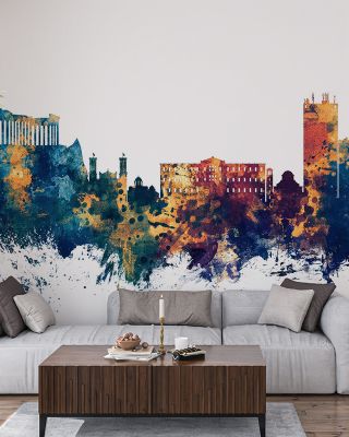 Athens Greece Skyline Blue & Bronze Wallpaper