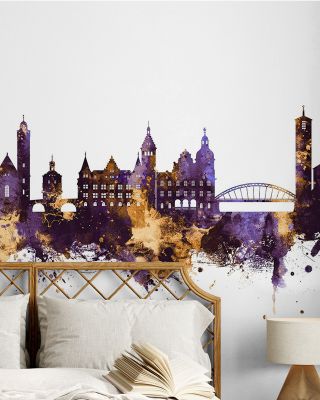 Bamberg Germany Skyline Purple & Gold Wallpaper