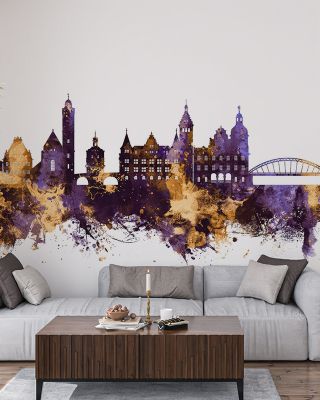 Bamberg Germany Skyline Purple & Gold Wallpaper