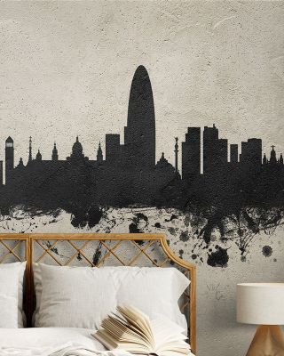 Barcelona Skyline Concrete Wallpaper