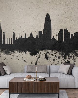 Barcelona Skyline Concrete Wallpaper