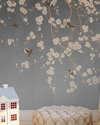 Beneath The Cherry Tree Gray Wallpaper