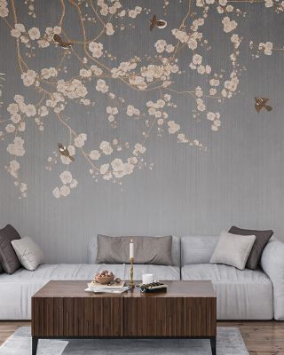 Beneath The Cherry Tree Gray Wallpaper