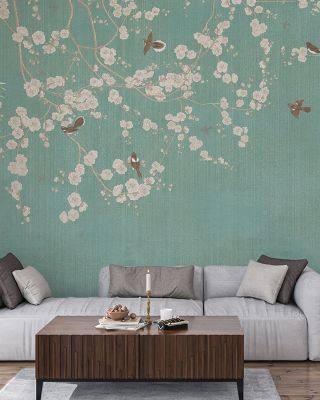 Beneath The Cherry Tree Mint Wallpaper