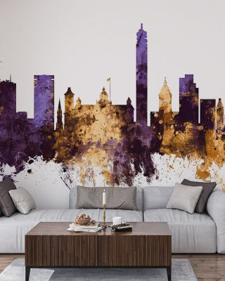 Birmingham England Skyline Purple & Gold
