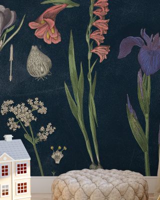 Botanical Floral Chart II Dark Blue