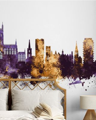 Gloucester England Skyline Purple & Gold
