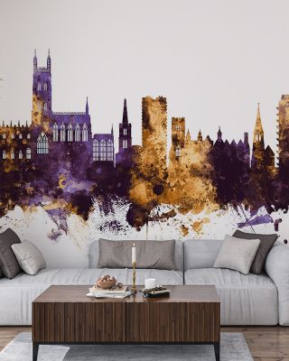 Gloucester England Skyline Purple & Gold